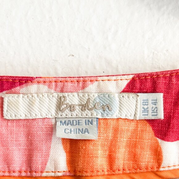 BODEN 100% Linen Floral Orange & Pink Dress with Three Quarter Sleeves SZ 4 Long - Picture 5 of 7